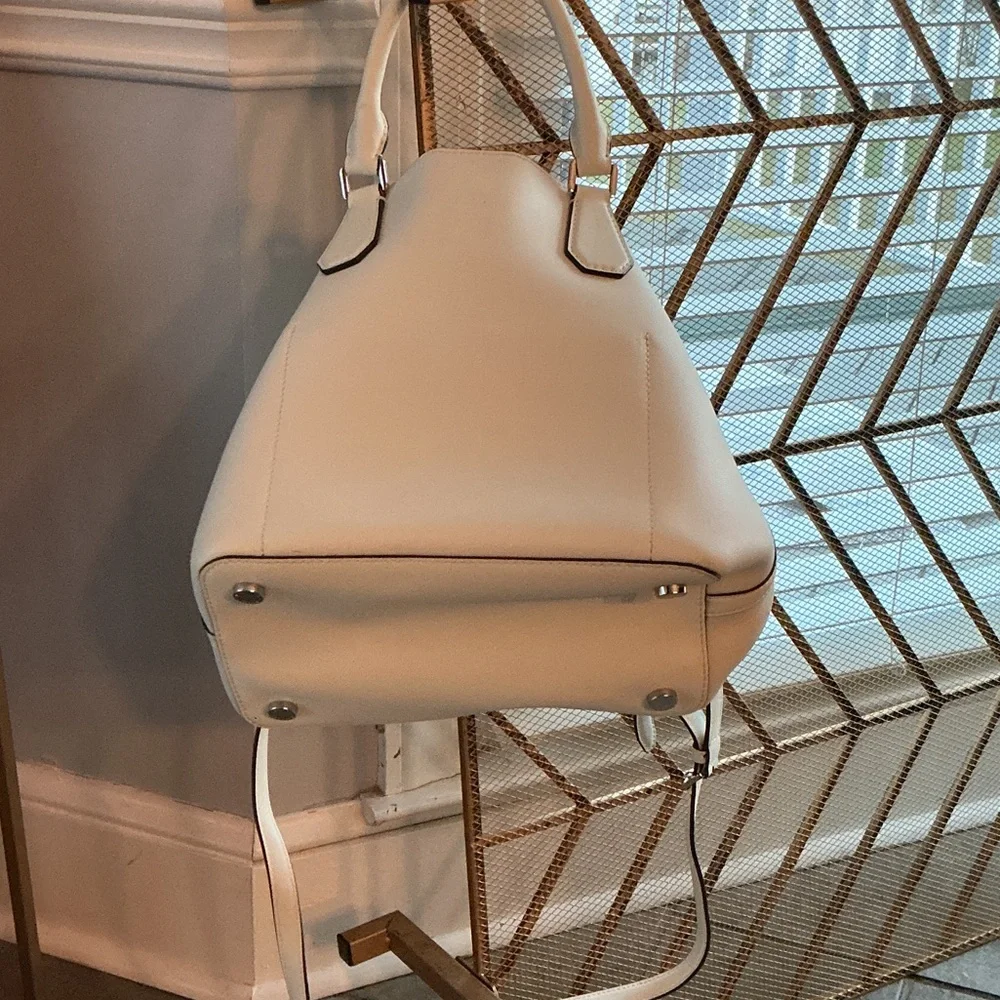 Michael Kors Cream Leather Satchel with Gold Charm